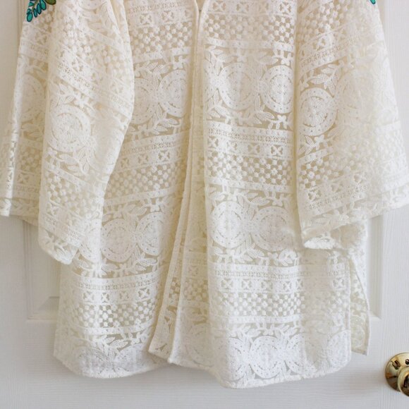 Double D Ranch Crochet Lace Cream Floral Embroidered Cardigan - Picture 4 of 11